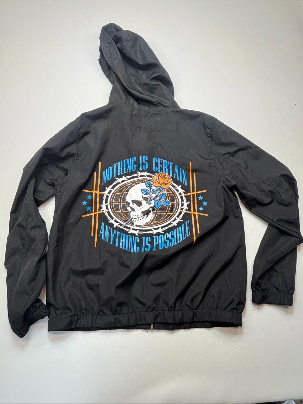 Empyre Kamryn Skull Black Windbreaker Jacket Hooded Full Zip Graphic Woman’s M